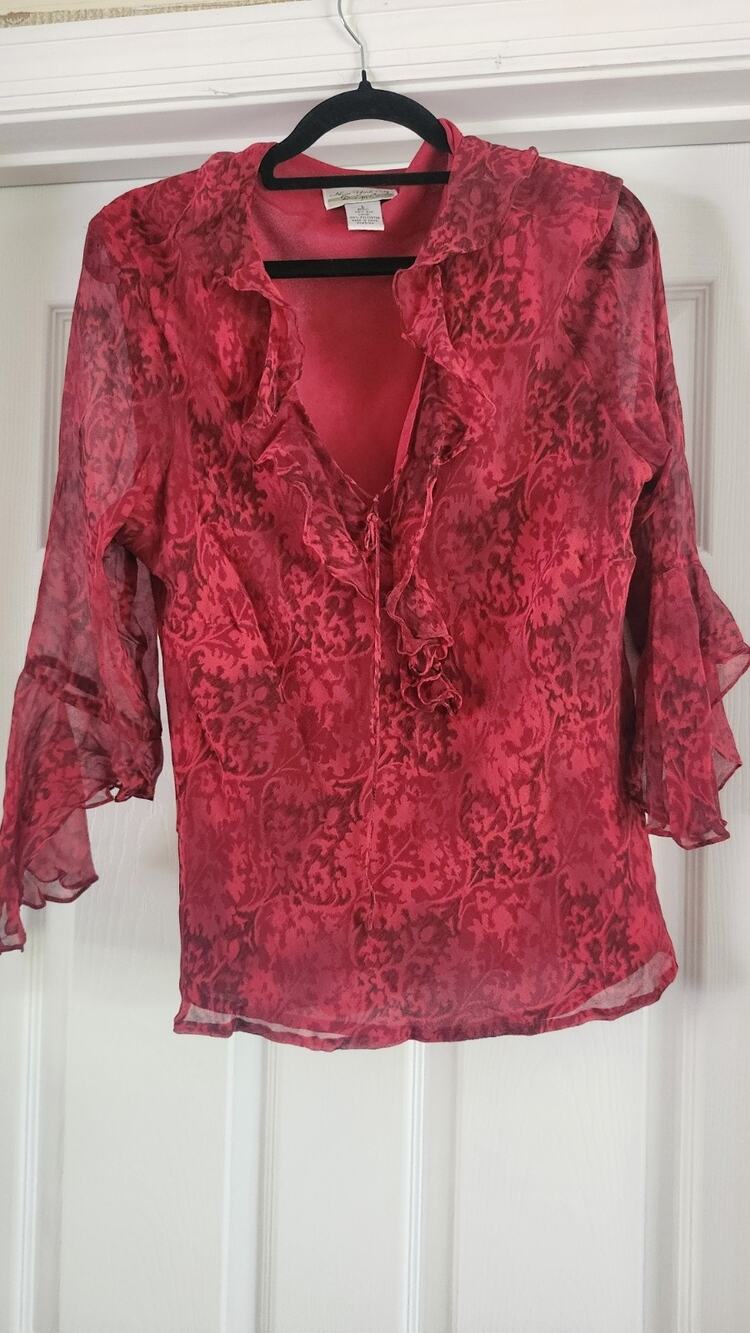 New York City Design Co Silk Blouse Top Red Size L 100% Silk Shell Luxury Wt23